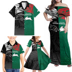 Custom Rabbitohs-Panthers Family Matching Off Shoulder Maxi Dress and Hawaiian Shirt NRL Tribal Half Style