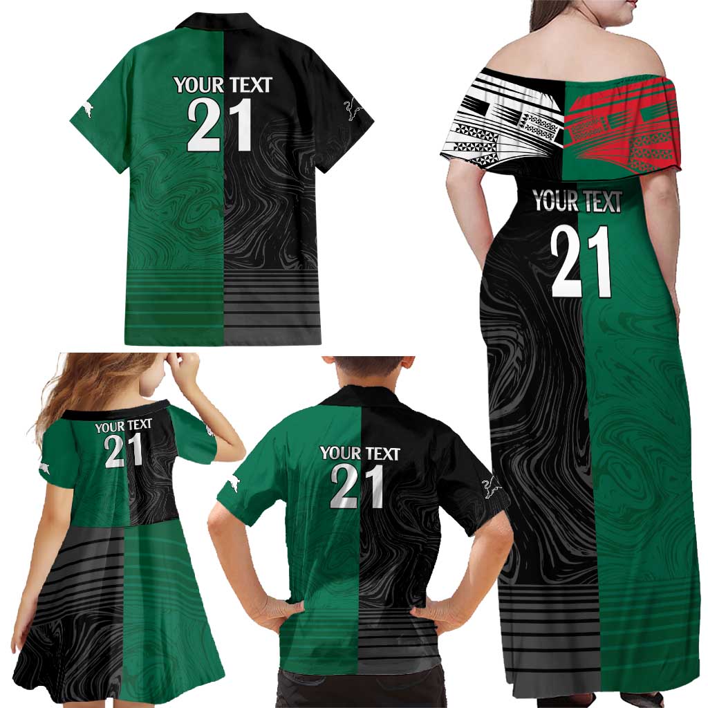 Custom Rabbitohs-Panthers Family Matching Off Shoulder Maxi Dress and Hawaiian Shirt NRL Tribal Half Style