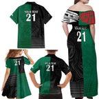 Custom Rabbitohs-Panthers Family Matching Off Shoulder Maxi Dress and Hawaiian Shirt NRL Tribal Half Style