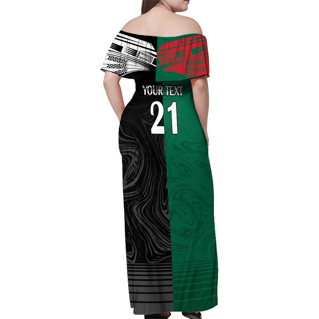 Custom Rabbitohs-Panthers Family Matching Off Shoulder Maxi Dress and Hawaiian Shirt NRL Tribal Half Style