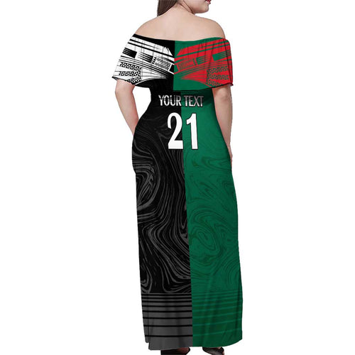 Custom Rabbitohs-Panthers Family Matching Off Shoulder Maxi Dress and Hawaiian Shirt NRL Tribal Half Style