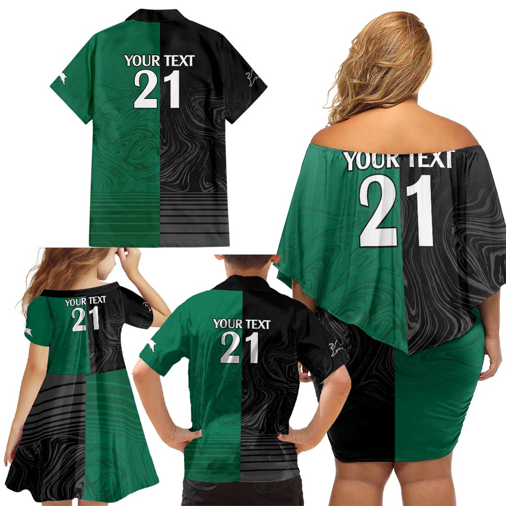 Custom Rabbitohs-Panthers Family Matching Off Shoulder Short Dress and Hawaiian Shirt NRL Tribal Half Style
