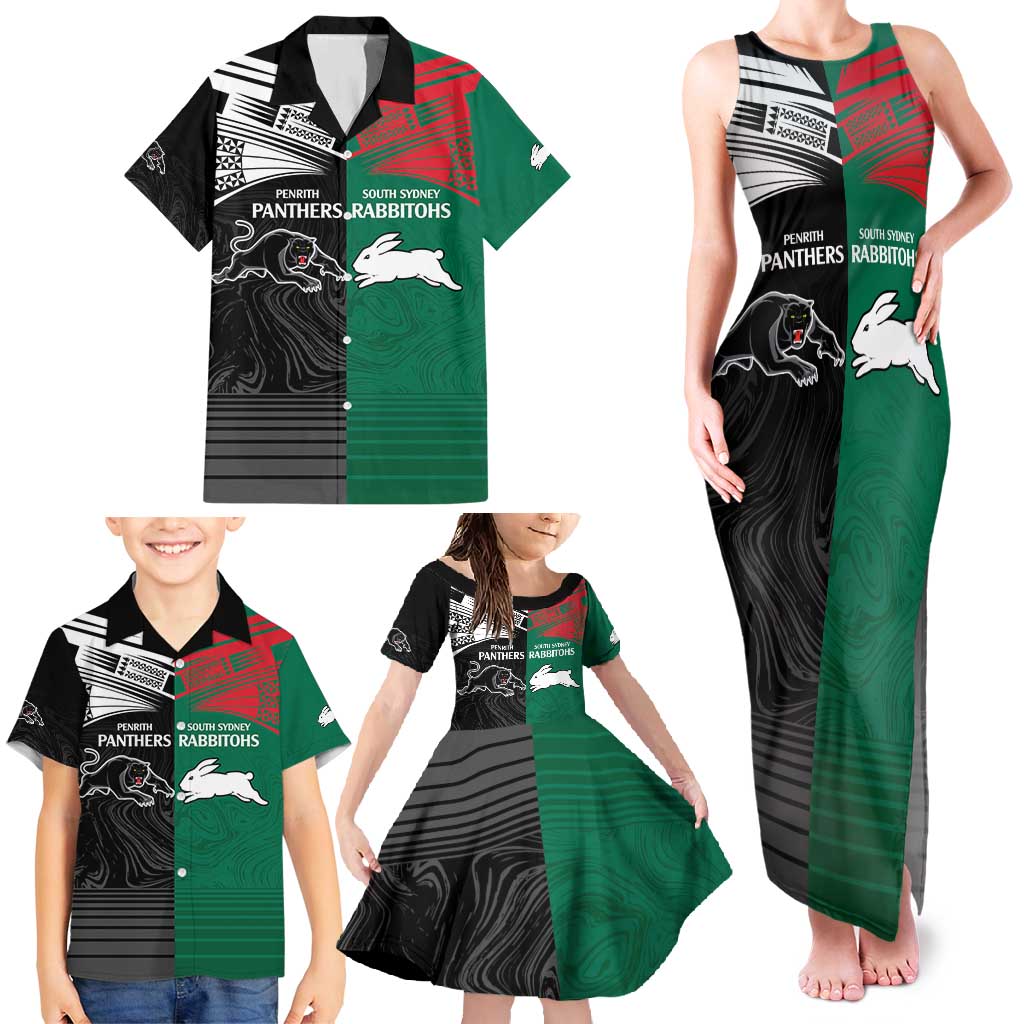 Custom Rabbitohs-Panthers Family Matching Tank Maxi Dress and Hawaiian Shirt NRL Tribal Half Style