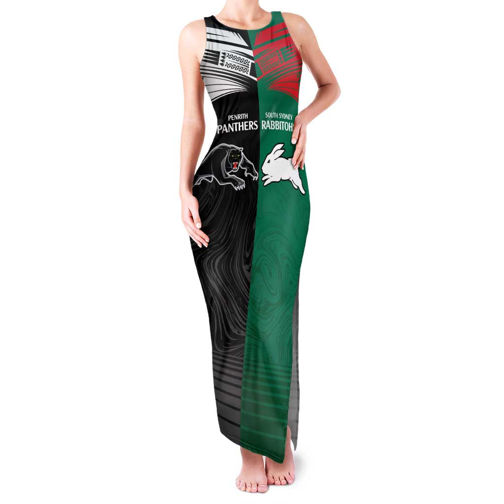 Custom Rabbitohs-Panthers Family Matching Tank Maxi Dress and Hawaiian Shirt NRL Tribal Half Style
