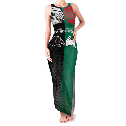 Custom Rabbitohs-Panthers Family Matching Tank Maxi Dress and Hawaiian Shirt NRL Tribal Half Style