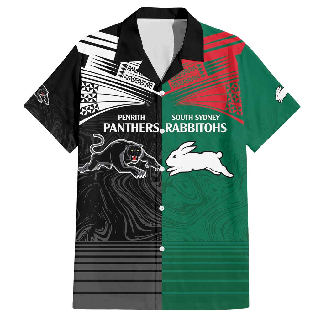 Custom Rabbitohs-Panthers Hawaiian Shirt NRL Tribal Half Style