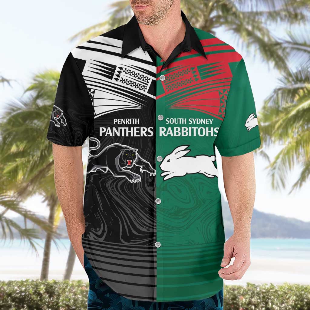 Custom Rabbitohs-Panthers Hawaiian Shirt NRL Tribal Half Style