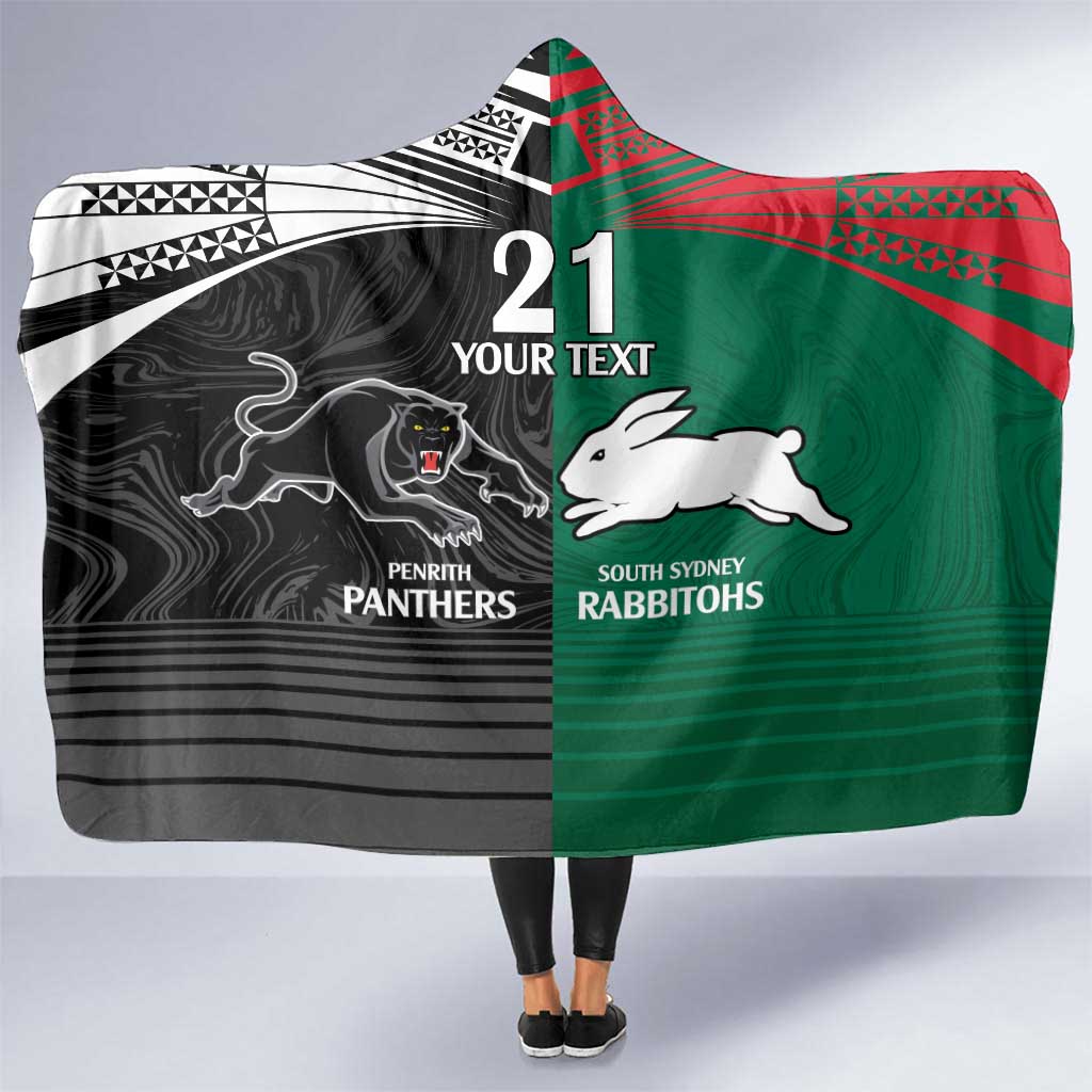 Custom Rabbitohs-Panthers Hooded Blanket NRL Tribal Half Style