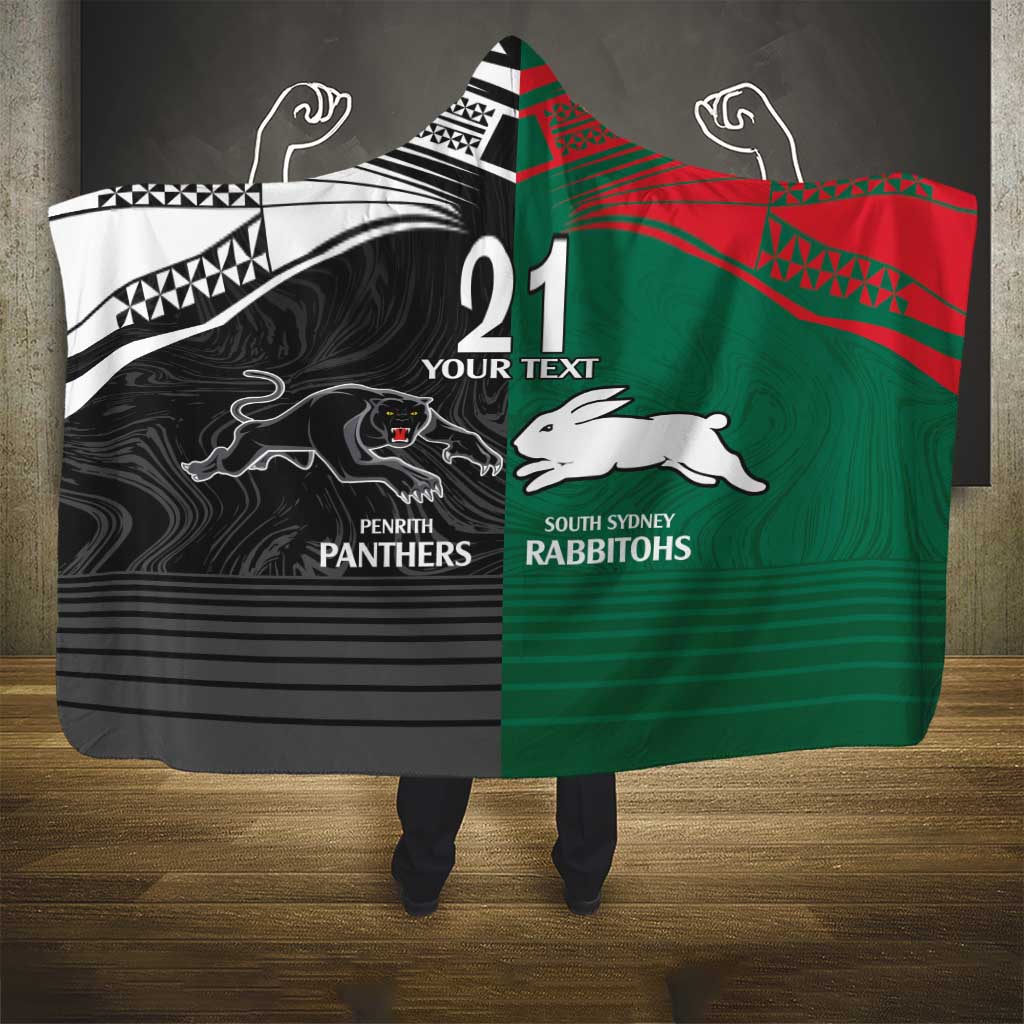 Custom Rabbitohs-Panthers Hooded Blanket NRL Tribal Half Style