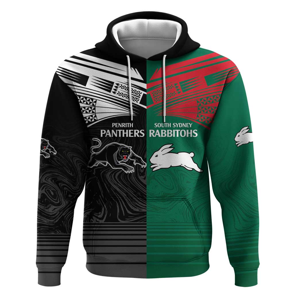 Custom Rabbitohs-Panthers Hoodie NRL Tribal Half Style