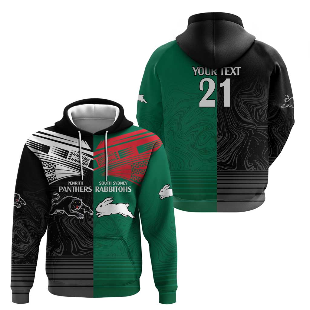 Custom Rabbitohs-Panthers Hoodie NRL Tribal Half Style