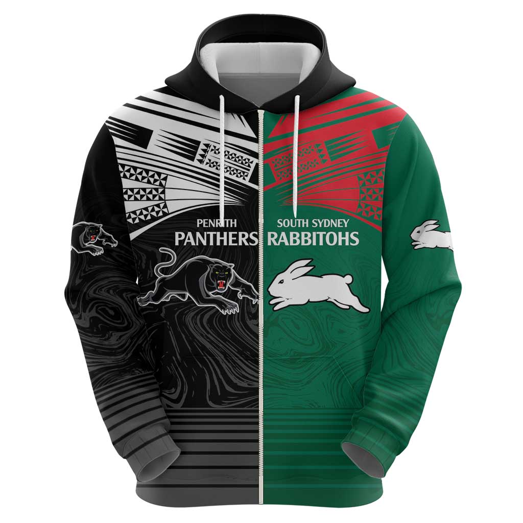 Custom Rabbitohs-Panthers Hoodie NRL Tribal Half Style