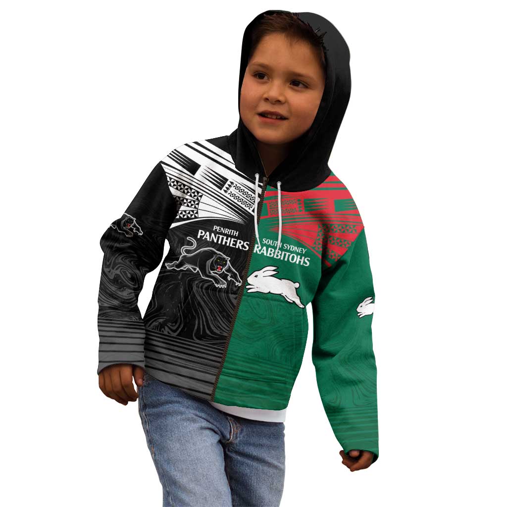 Custom Rabbitohs-Panthers Kid Hoodie NRL Tribal Half Style