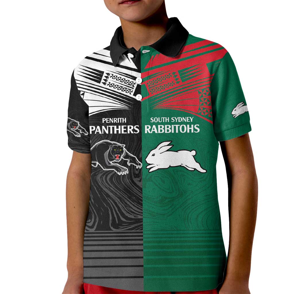 Custom Rabbitohs-Panthers Kid Polo Shirt NRL Tribal Half Style