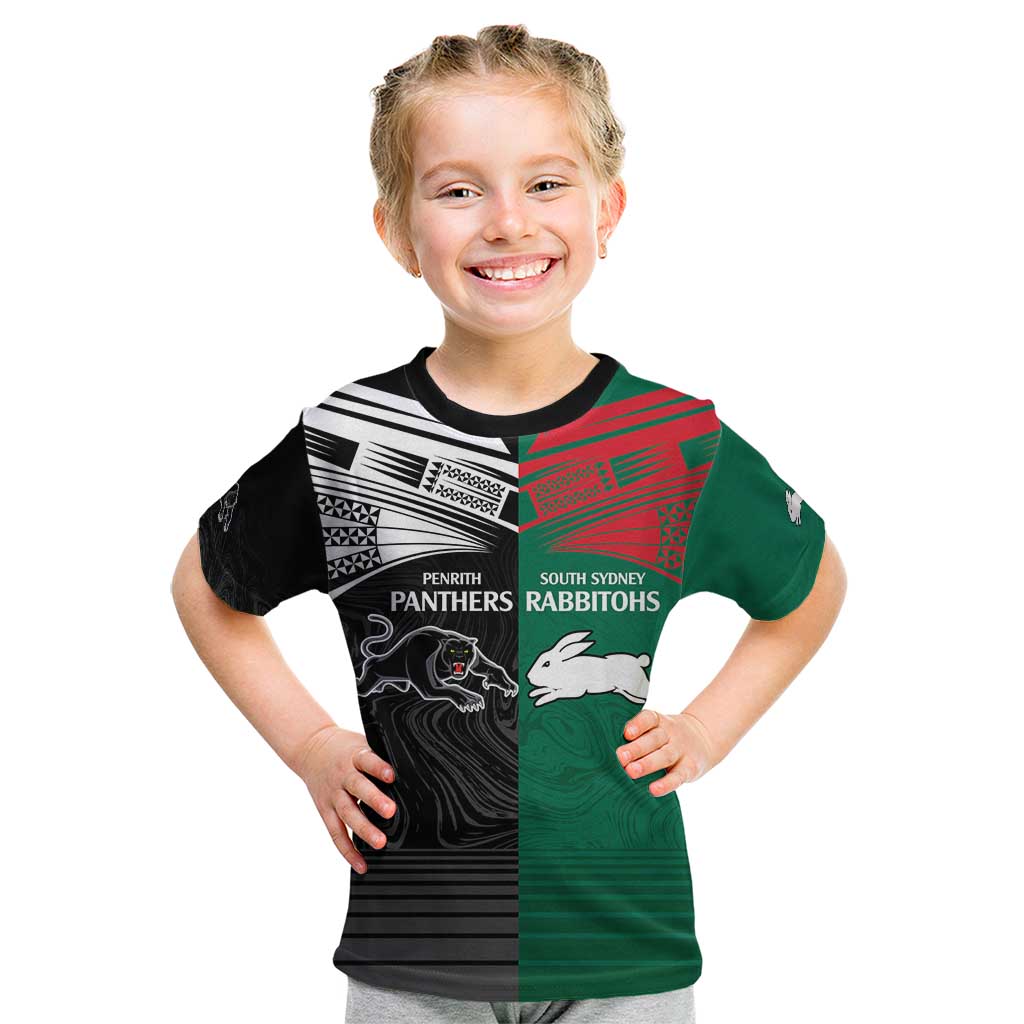 Custom Rabbitohs-Panthers Kid T Shirt NRL Tribal Half Style