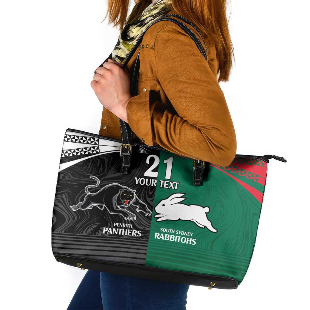Custom Rabbitohs-Panthers Leather Tote Bag NRL Tribal Half Style