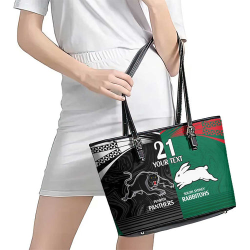 Custom Rabbitohs-Panthers Leather Tote Bag NRL Tribal Half Style