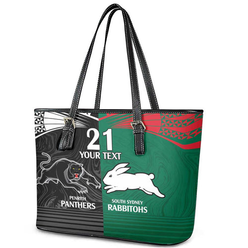 Custom Rabbitohs-Panthers Leather Tote Bag NRL Tribal Half Style