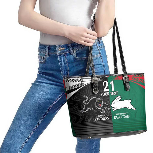 Custom Rabbitohs-Panthers Leather Tote Bag NRL Tribal Half Style