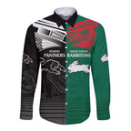 Custom Rabbitohs-Panthers Long Sleeve Button Shirt NRL Tribal Half Style