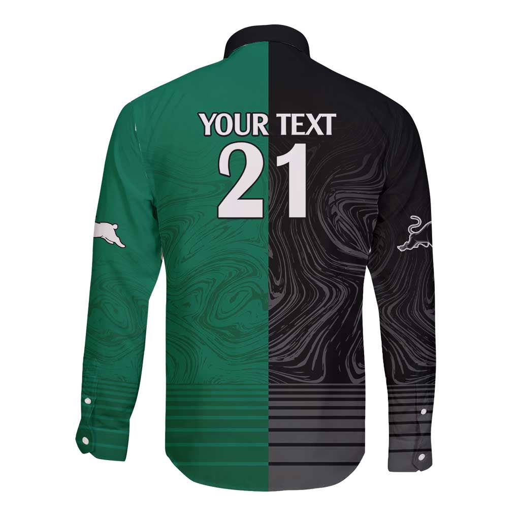 Custom Rabbitohs-Panthers Long Sleeve Button Shirt NRL Tribal Half Style