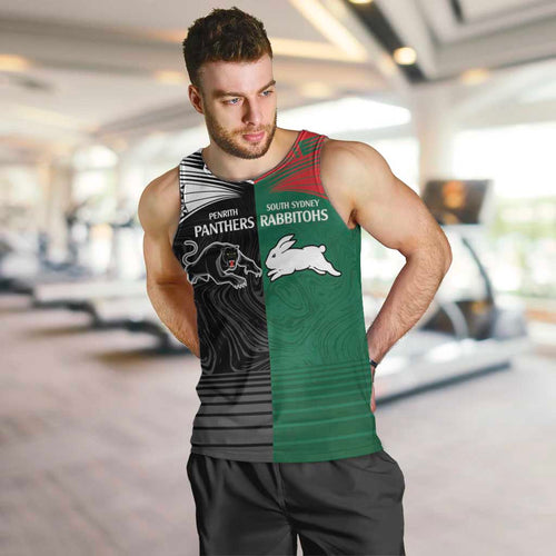 Custom Rabbitohs-Panthers Men Tank Top NRL Tribal Half Style