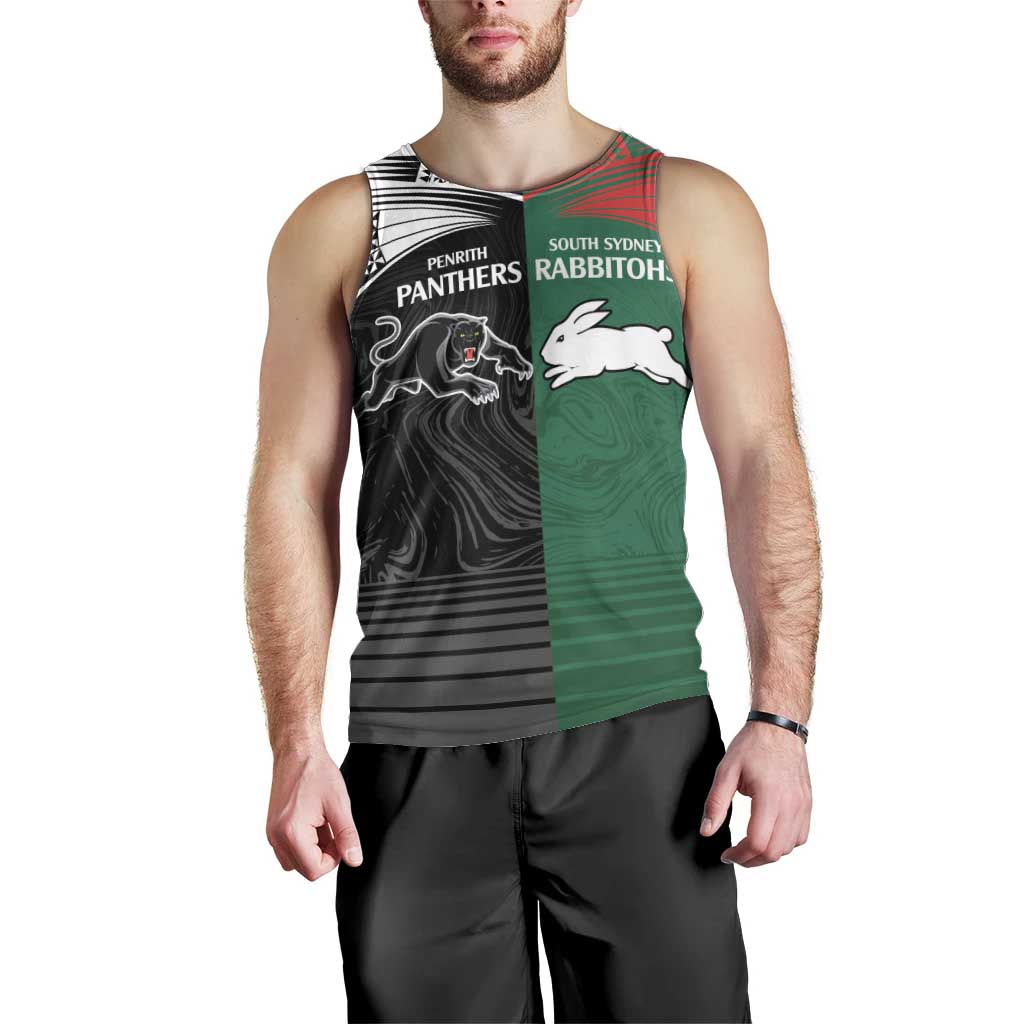 Custom Rabbitohs-Panthers Men Tank Top NRL Tribal Half Style