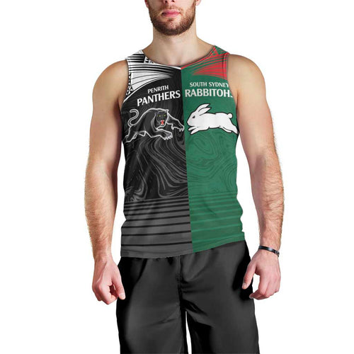Custom Rabbitohs-Panthers Men Tank Top NRL Tribal Half Style