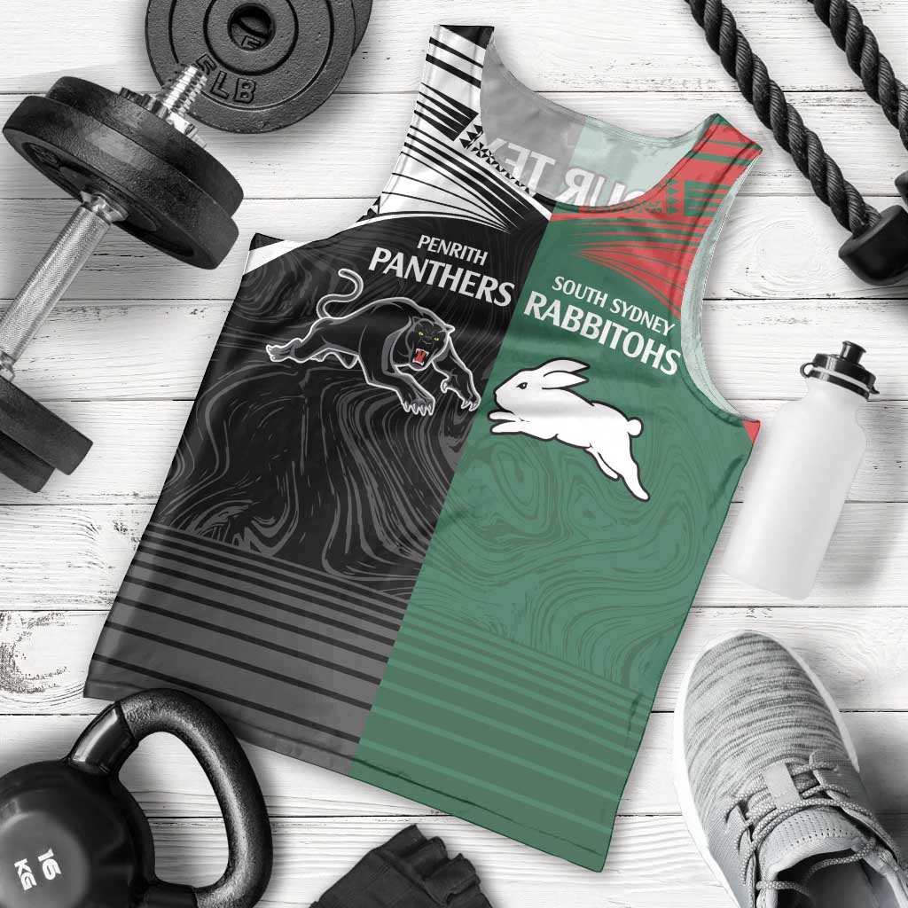 Custom Rabbitohs-Panthers Men Tank Top NRL Tribal Half Style