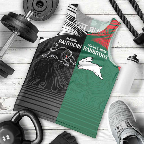 Custom Rabbitohs-Panthers Men Tank Top NRL Tribal Half Style