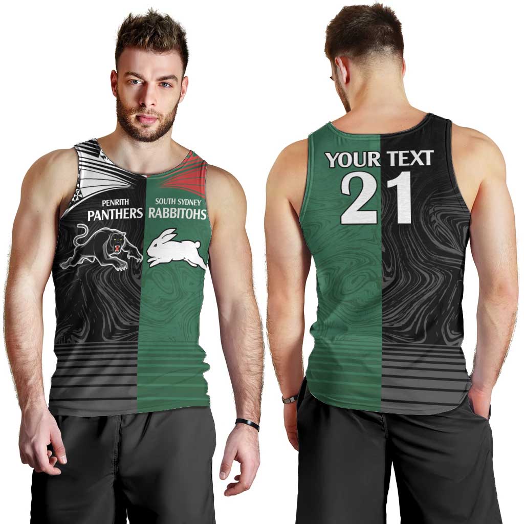 Custom Rabbitohs-Panthers Men Tank Top NRL Tribal Half Style