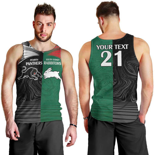 Custom Rabbitohs-Panthers Men Tank Top NRL Tribal Half Style