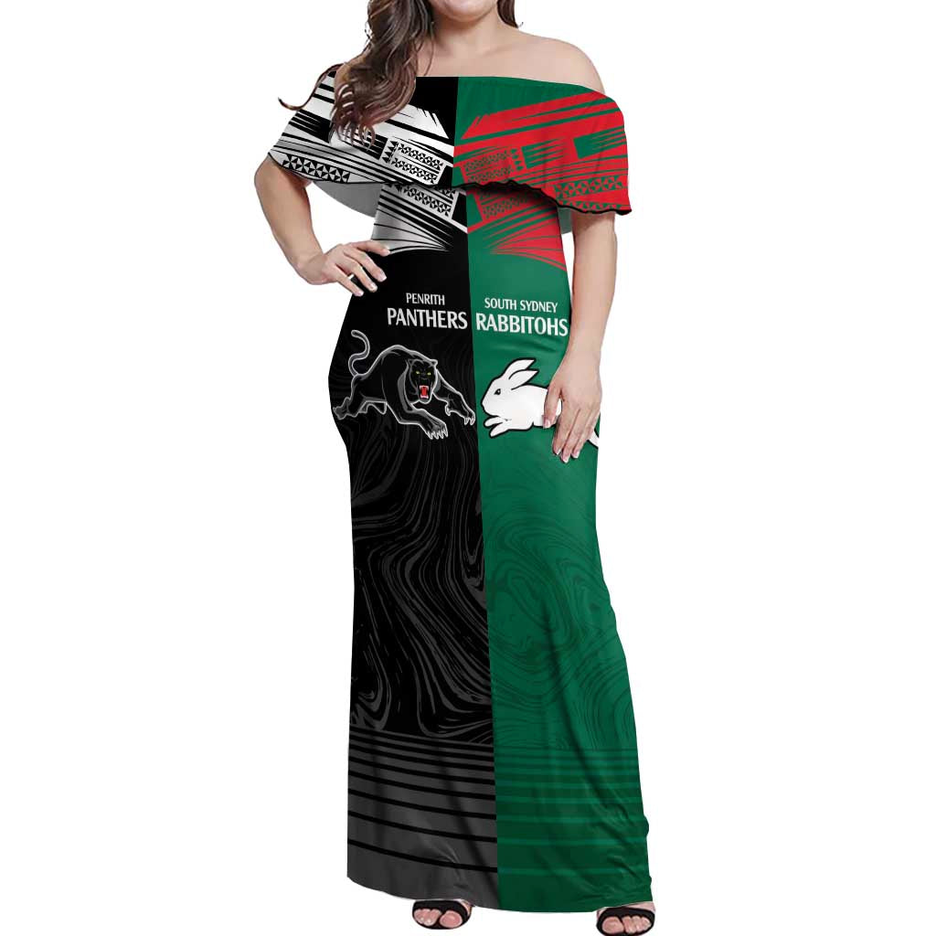Custom Rabbitohs-Panthers Off Shoulder Maxi Dress NRL Tribal Half Style