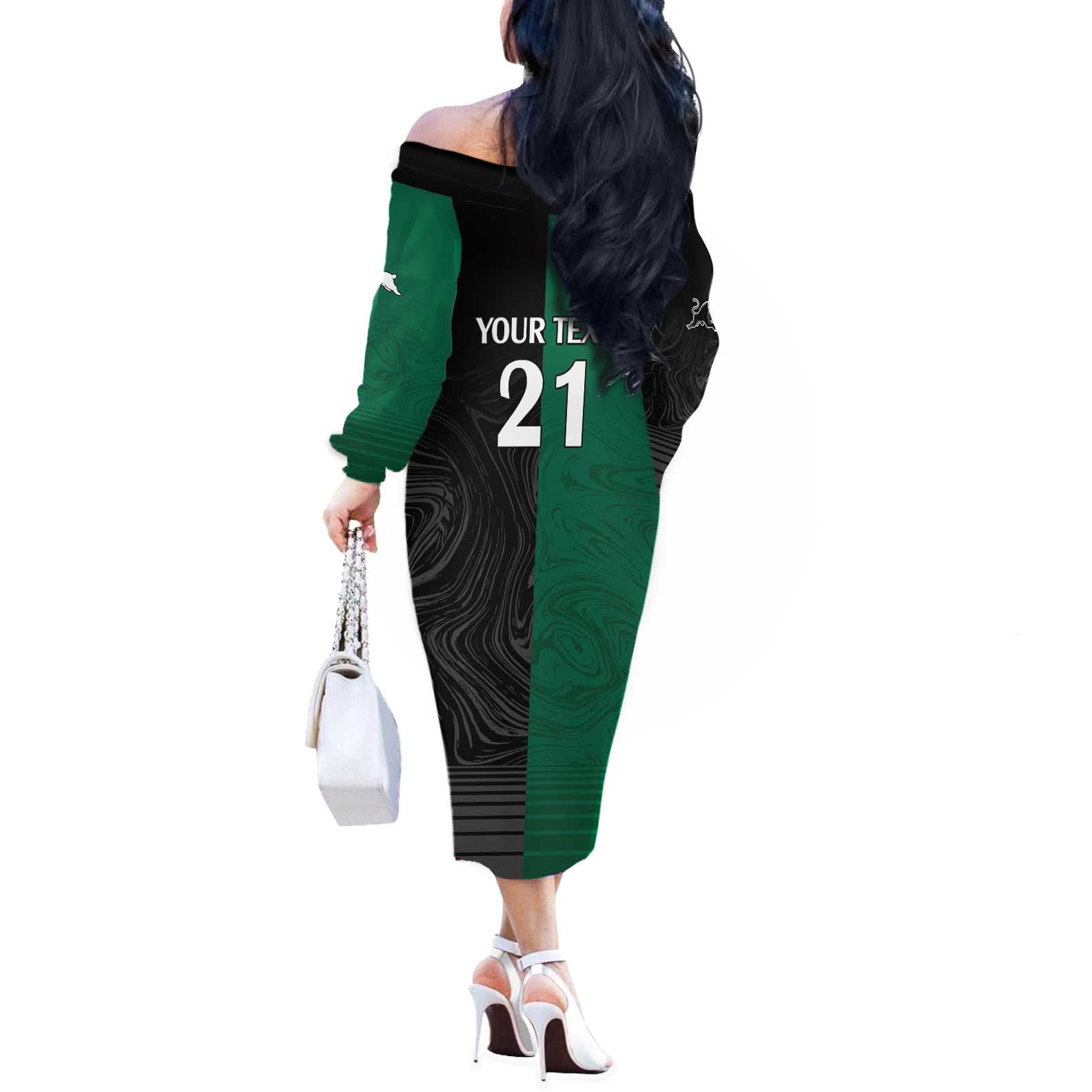 Custom Rabbitohs-Panthers Off The Shoulder Long Sleeve Dress NRL Tribal Half Style