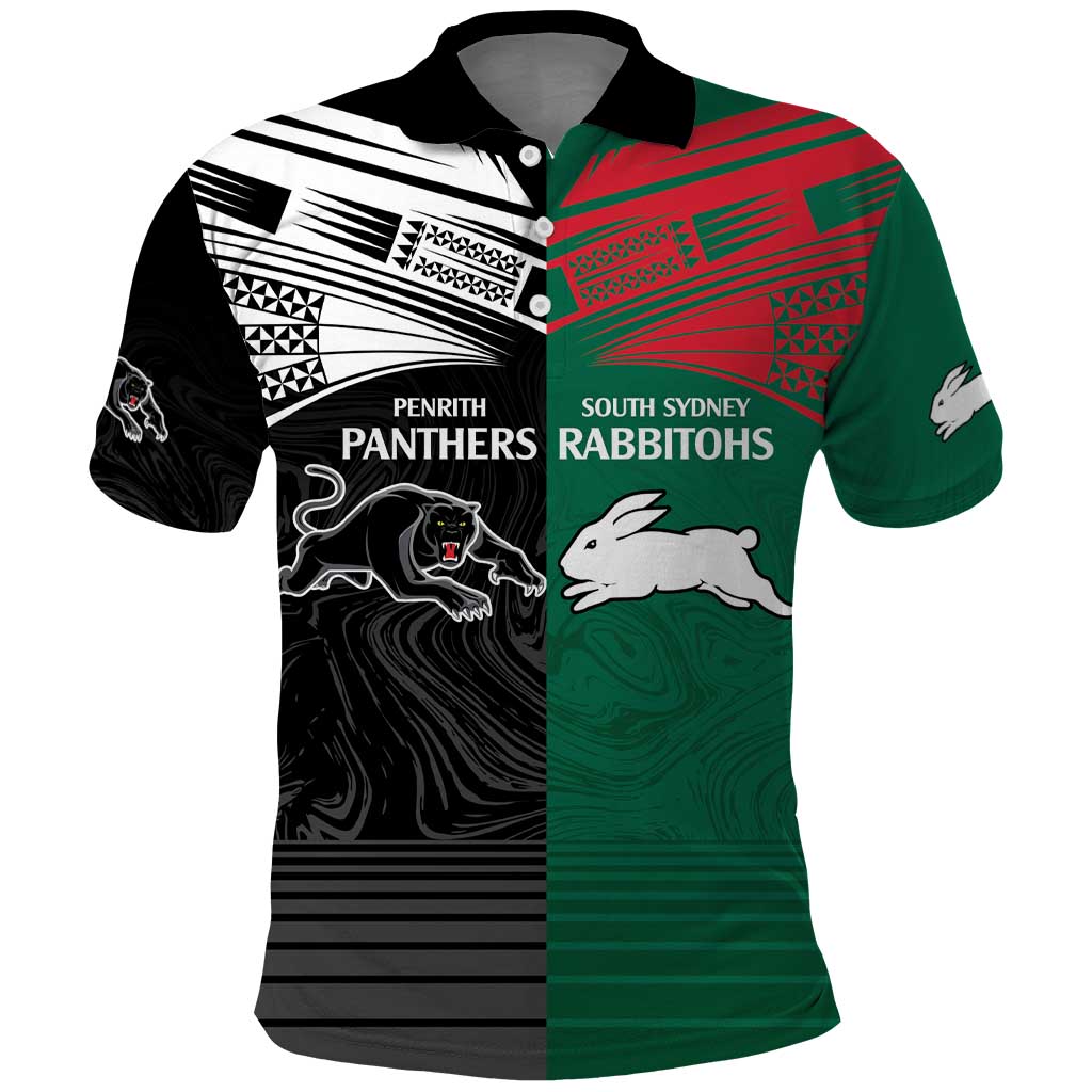 Custom Rabbitohs-Panthers Polo Shirt NRL Tribal Half Style