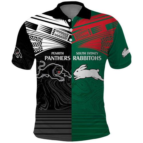 Custom Rabbitohs-Panthers Polo Shirt NRL Tribal Half Style