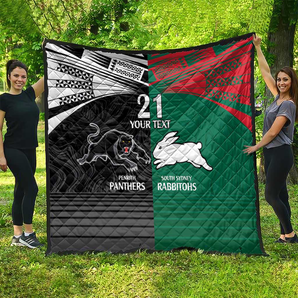 Custom Rabbitohs-Panthers Quilt NRL Tribal Half Style