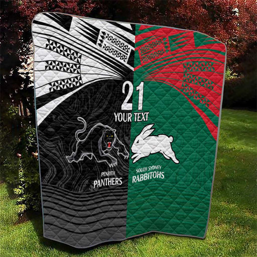 Custom Rabbitohs-Panthers Quilt NRL Tribal Half Style