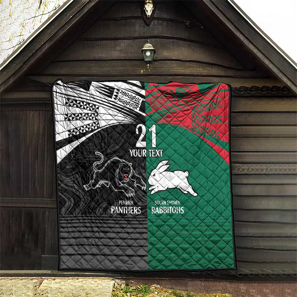 Custom Rabbitohs-Panthers Quilt NRL Tribal Half Style