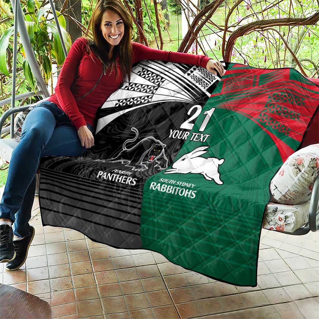 Custom Rabbitohs-Panthers Quilt NRL Tribal Half Style