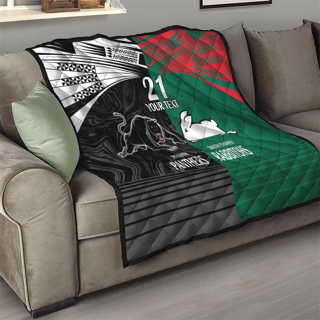 Custom Rabbitohs-Panthers Quilt NRL Tribal Half Style