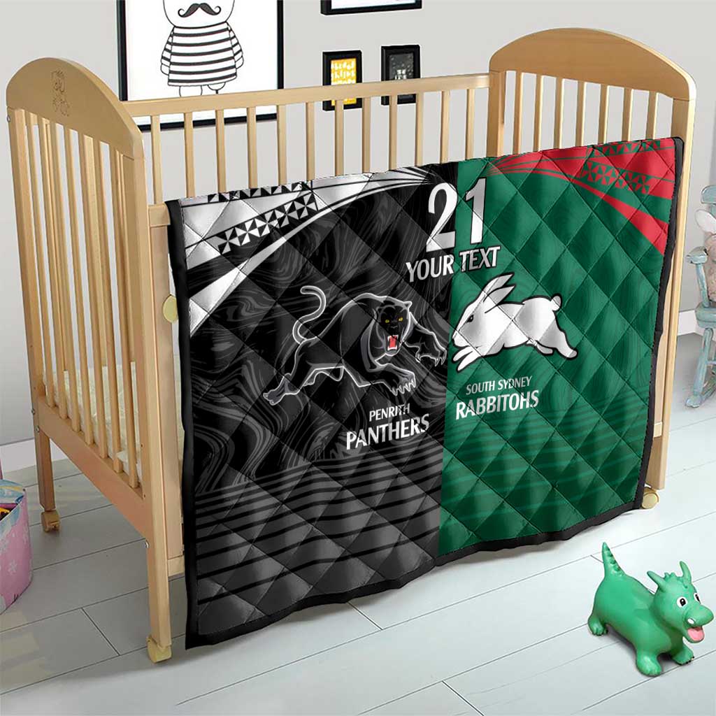 Custom Rabbitohs-Panthers Quilt NRL Tribal Half Style