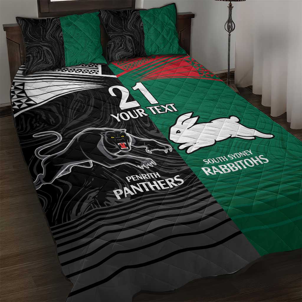 Custom Rabbitohs-Panthers Quilt Bed Set NRL Tribal Half Style