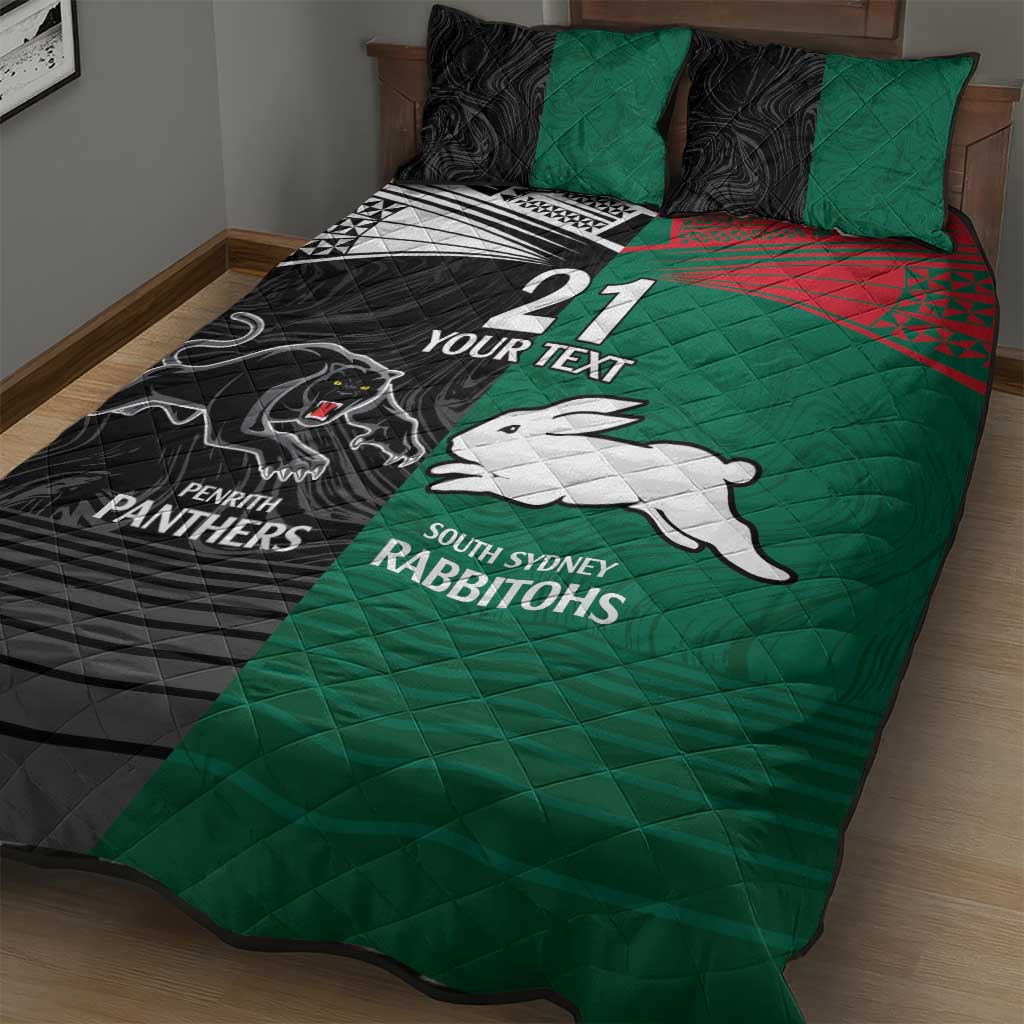 Custom Rabbitohs-Panthers Quilt Bed Set NRL Tribal Half Style