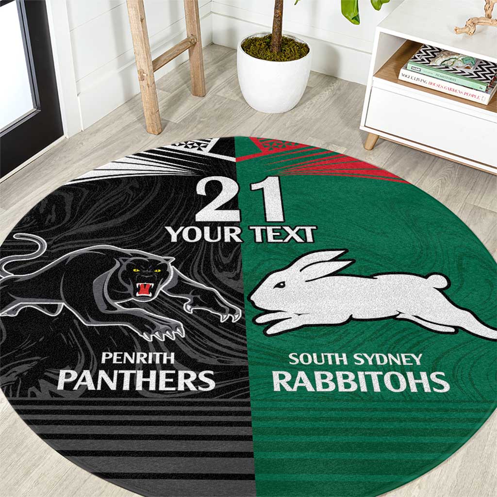 Custom Rabbitohs-Panthers Round Carpet NRL Tribal Half Style