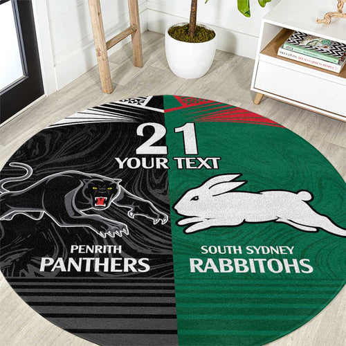 Custom Rabbitohs-Panthers Round Carpet NRL Tribal Half Style