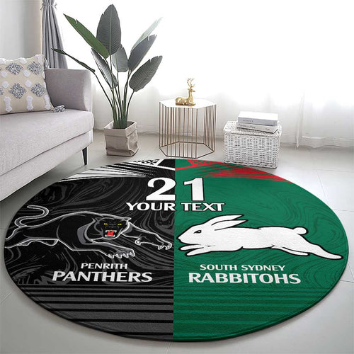 Custom Rabbitohs-Panthers Round Carpet NRL Tribal Half Style
