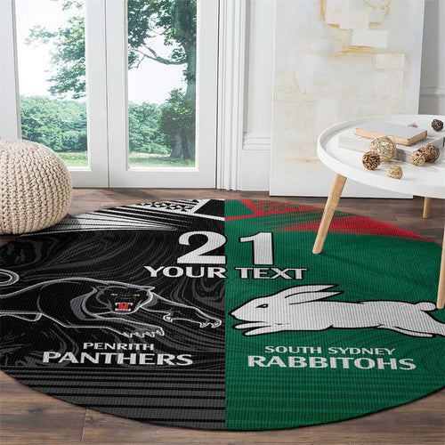 Custom Rabbitohs-Panthers Round Carpet NRL Tribal Half Style