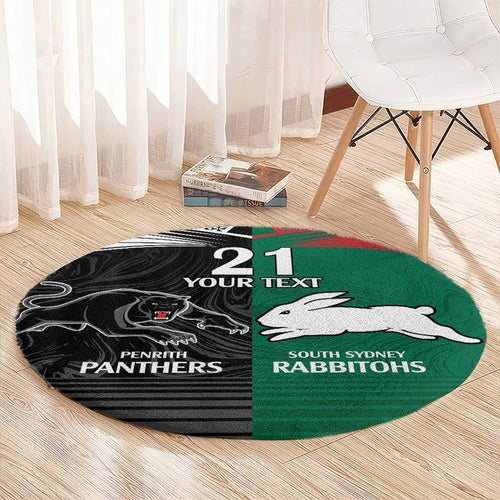 Custom Rabbitohs-Panthers Round Carpet NRL Tribal Half Style