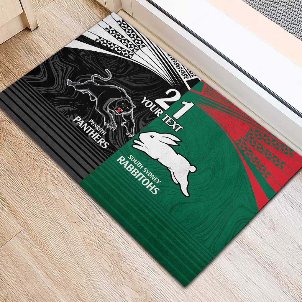 Custom Rabbitohs-Panthers Rubber Doormat NRL Tribal Half Style